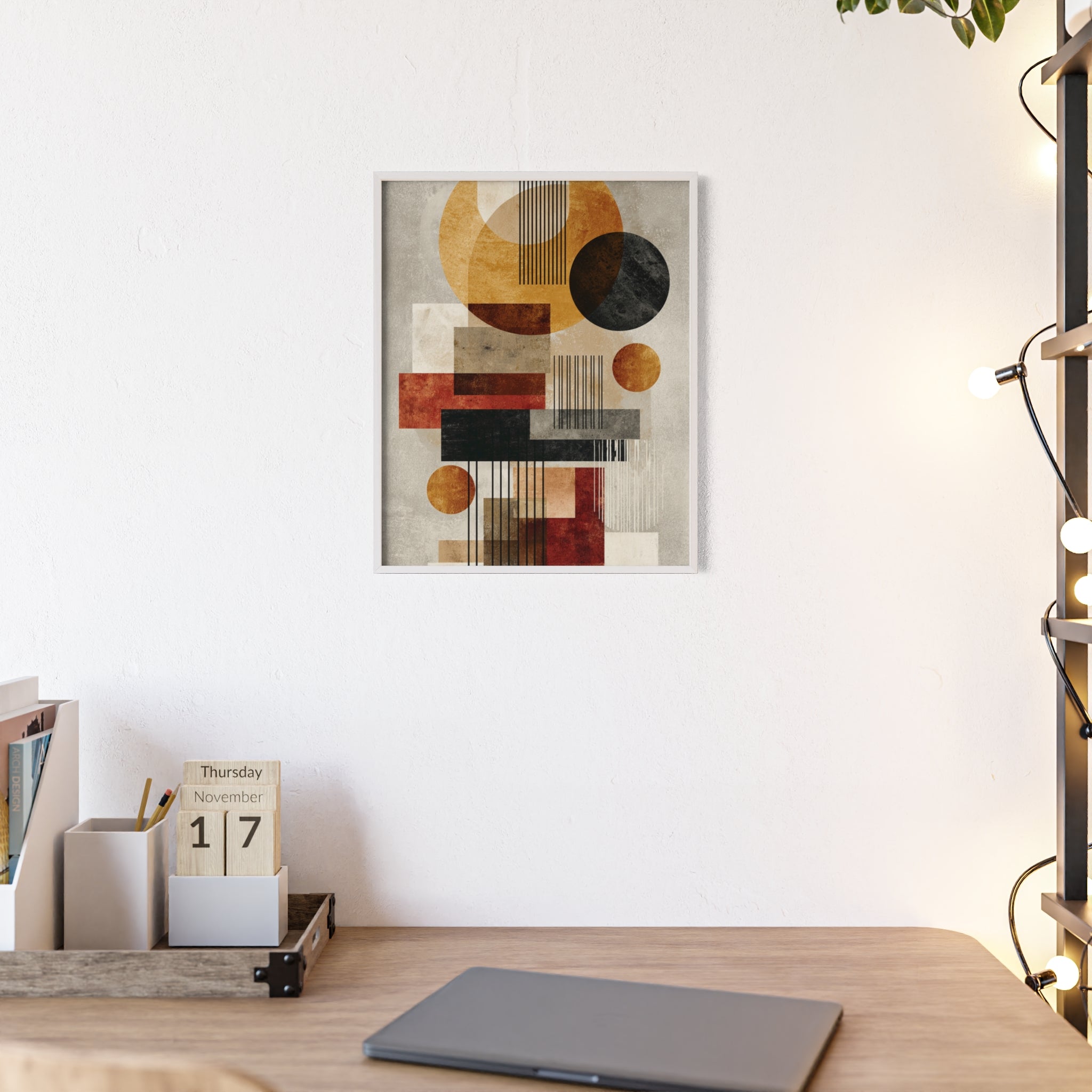 Boho Poster im Holzrahmen | Moderne Boho Wandkunst, Geometrische Wohnraumdeko, Geschenk für Kunstliebhaber, Abstraktes Design