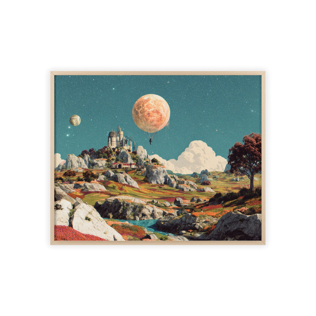Futuristische Traumlandschaft  | Surreale Sci-Fi Wanddeko mit Mond-Ballon, Traumwelt & Naturfarben, Wandposter