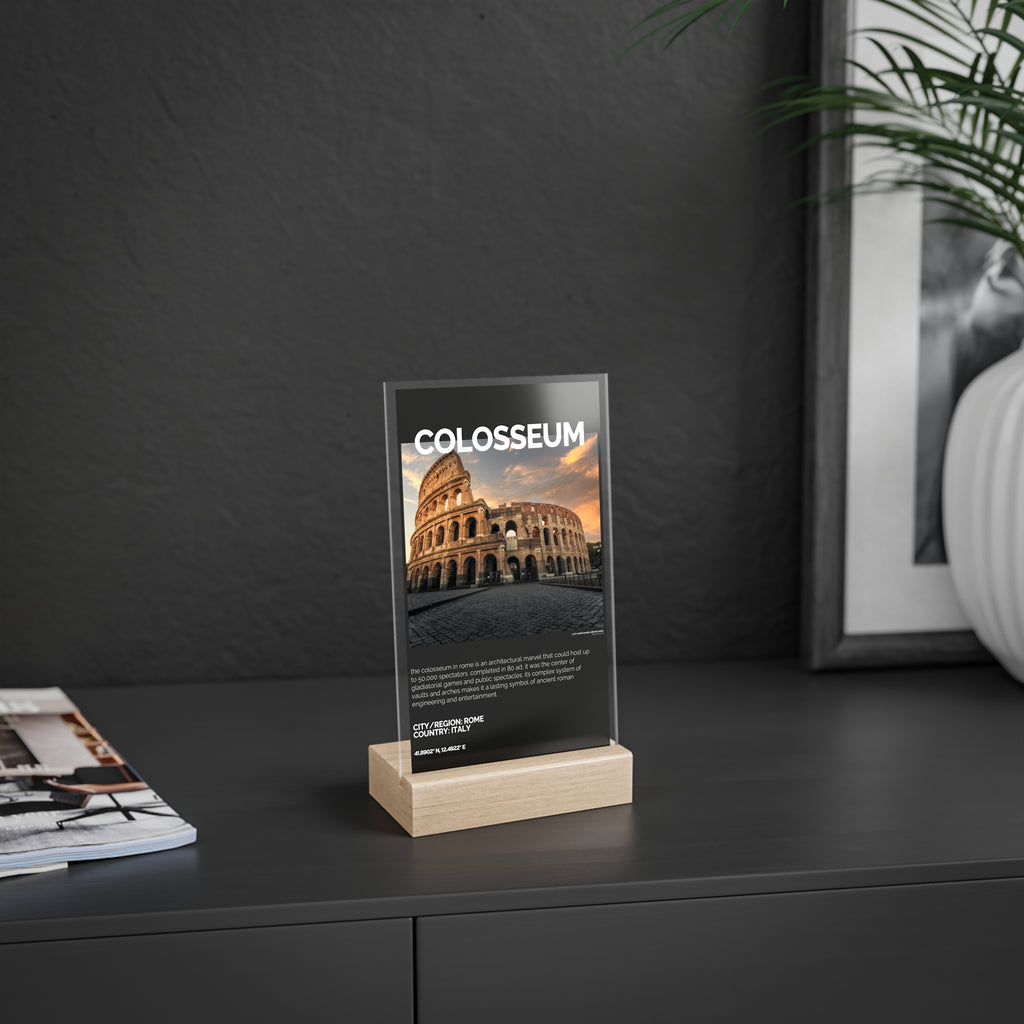 Kolosseum Acrylschild mit Holzständer | Sammlerstück & Geschenk - World Wonder Collector Series