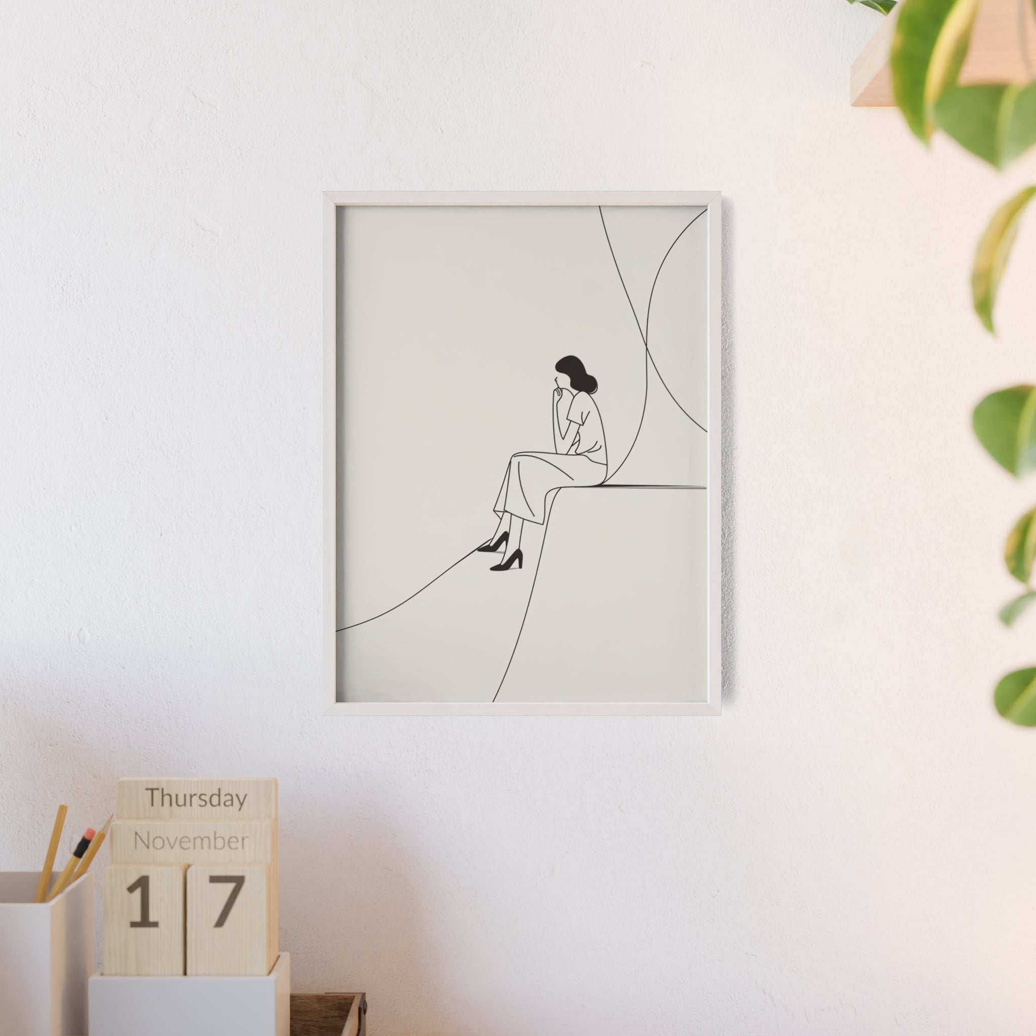 Minimalist Framed Art Print, Modern Wall Decor, Female Line Drawing, Elegant Home Art, Gift for Her