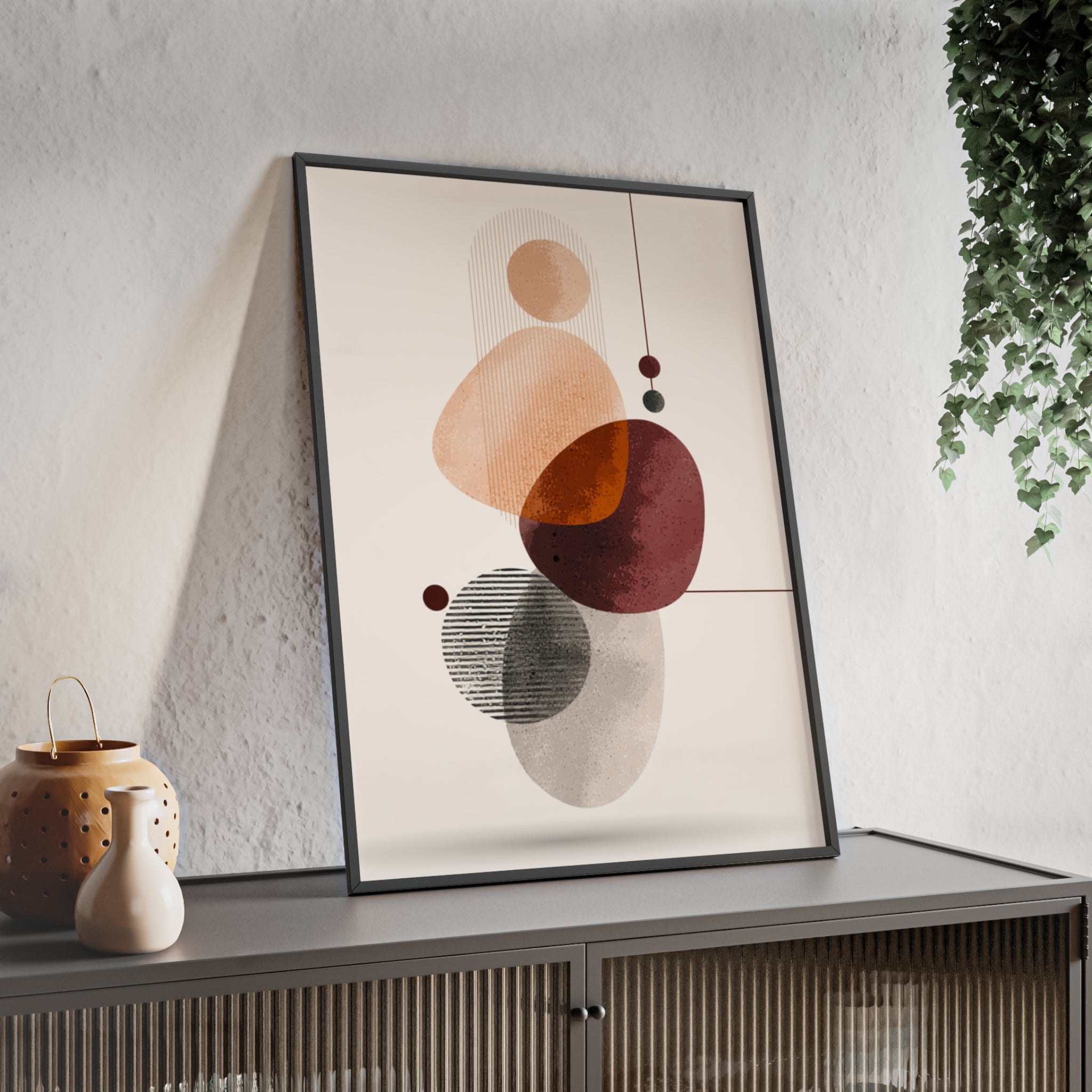 Modernes Abstraktes Kunstposter mit Holzrahmen | Boho Wanddeko | Minimalistische Wohnkultur | Galerie-Wandkunst | Einzigartiges Geschenk