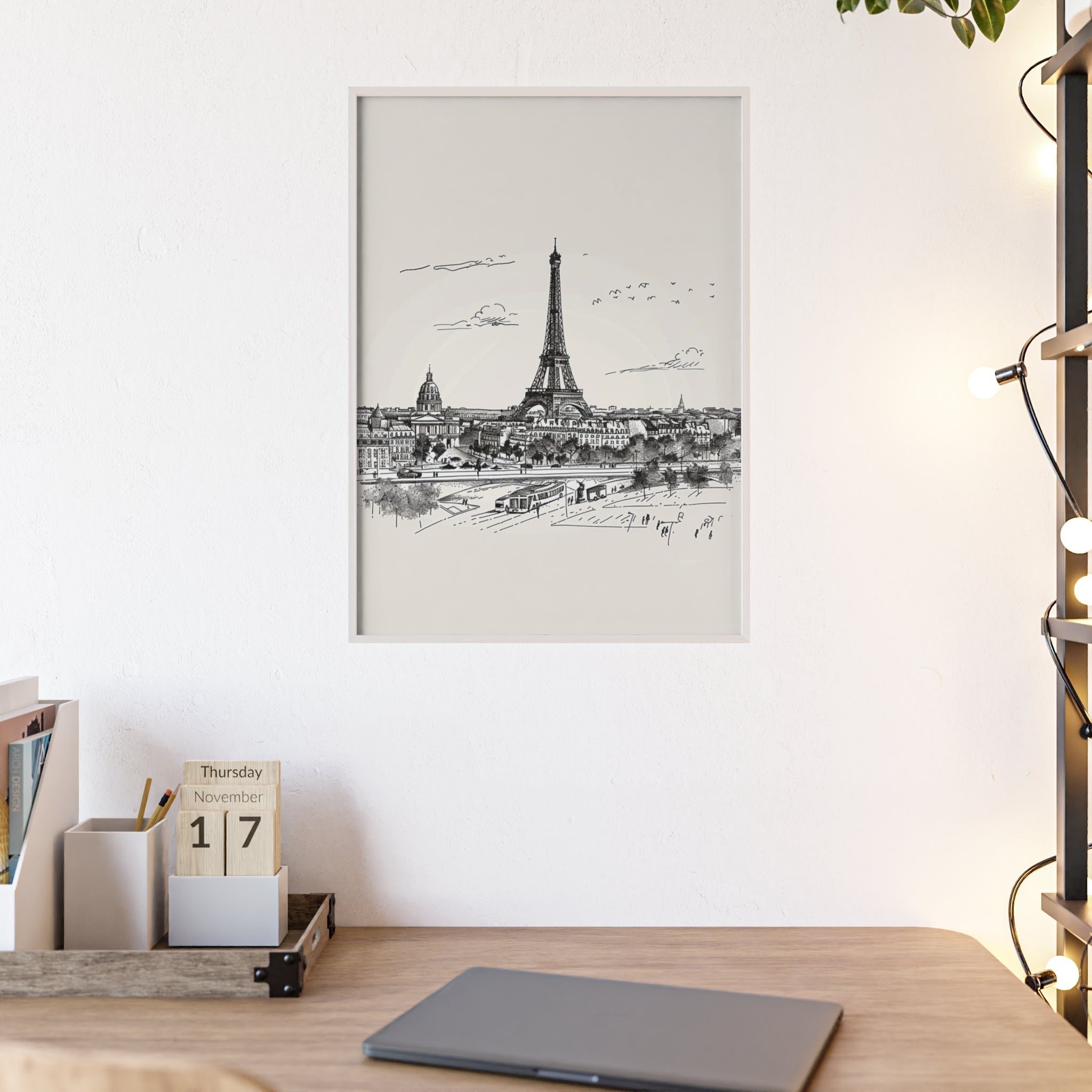 Eiffel Tower Framed Art, Elegant Wall Decor, Vintage Paris Print, Home Decoration, Gift for Travel Lovers, Romantic Room Artwork