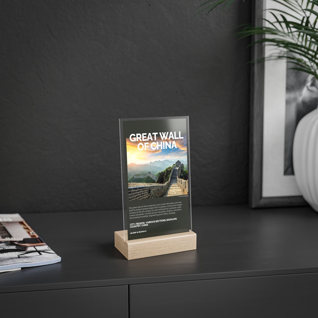 Große Mauer von China Acrylschild mit Holzständer | Sammlerstück & Geschenk - World Wonder Collector Series