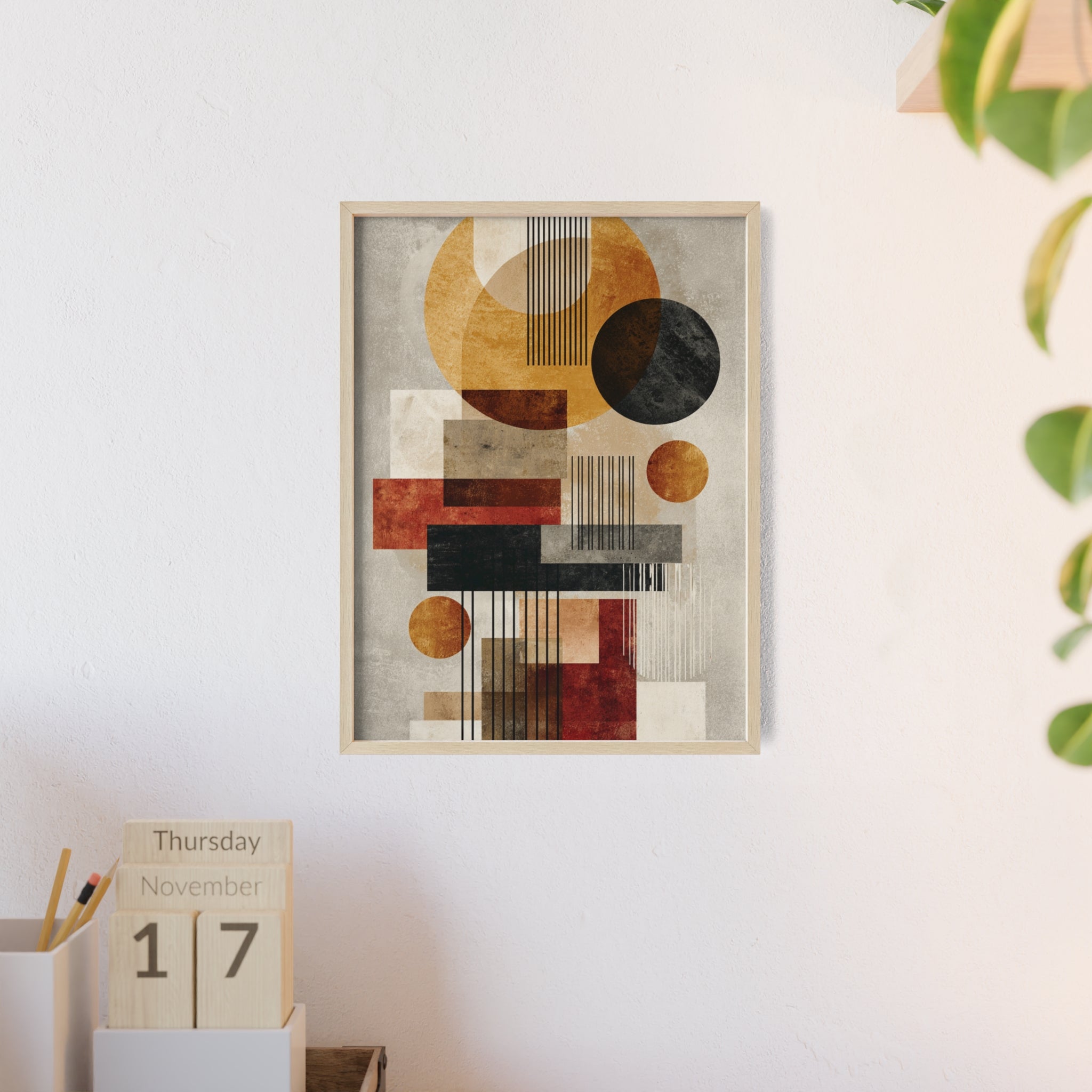 Boho Poster im Holzrahmen | Moderne Boho Wandkunst, Geometrische Wohnraumdeko, Geschenk für Kunstliebhaber, Abstraktes Design