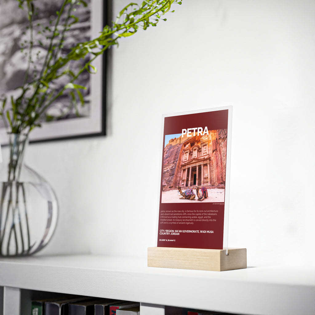 Petra Acrylschild mit Holzständer | Sammlerstück & Geschenk - World Wonder Collector Series