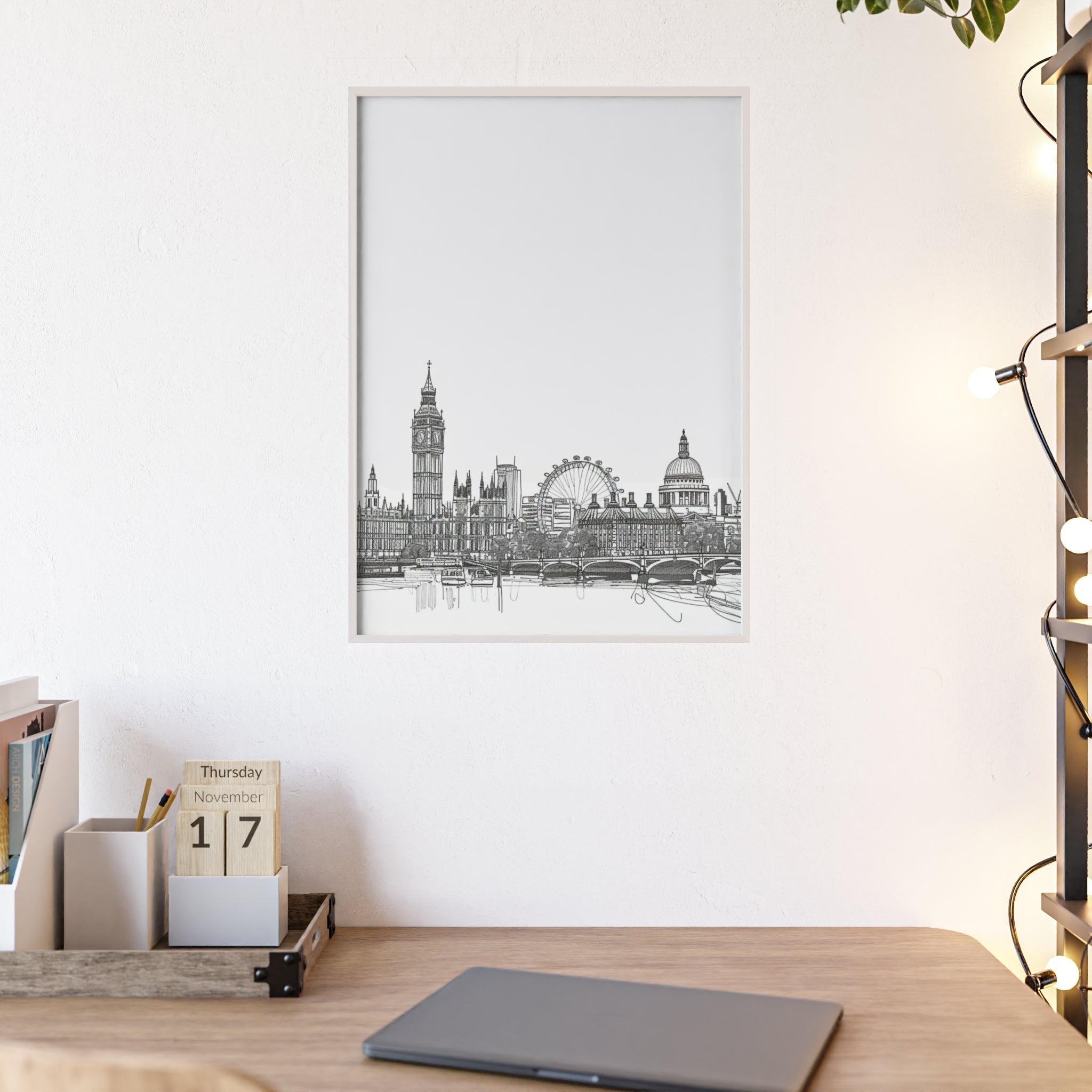 Chic Cityscape Posters with Wooden Frame, Urban Decor, Wall Art, Home Office Art, Gift for Art Lovers, Minimalist Design