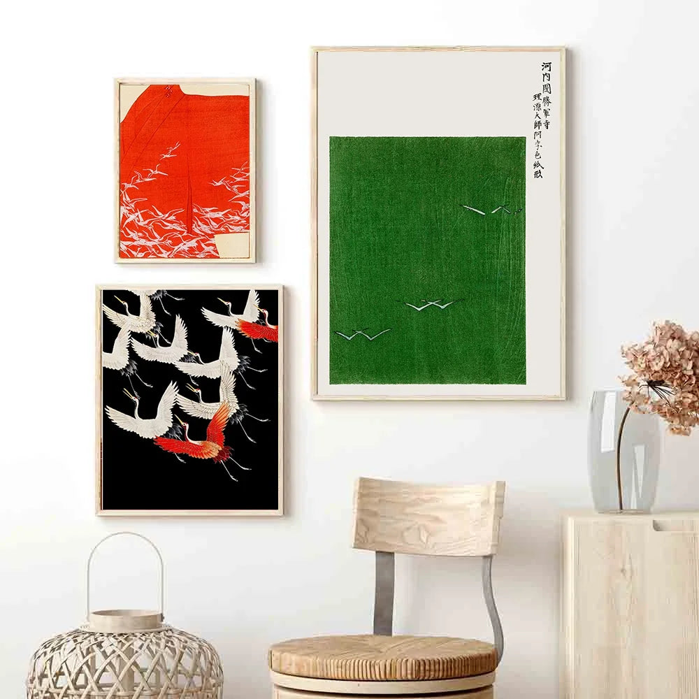 Klassische Retro Wandkunst – Japanischer Kranich Leinwandposter