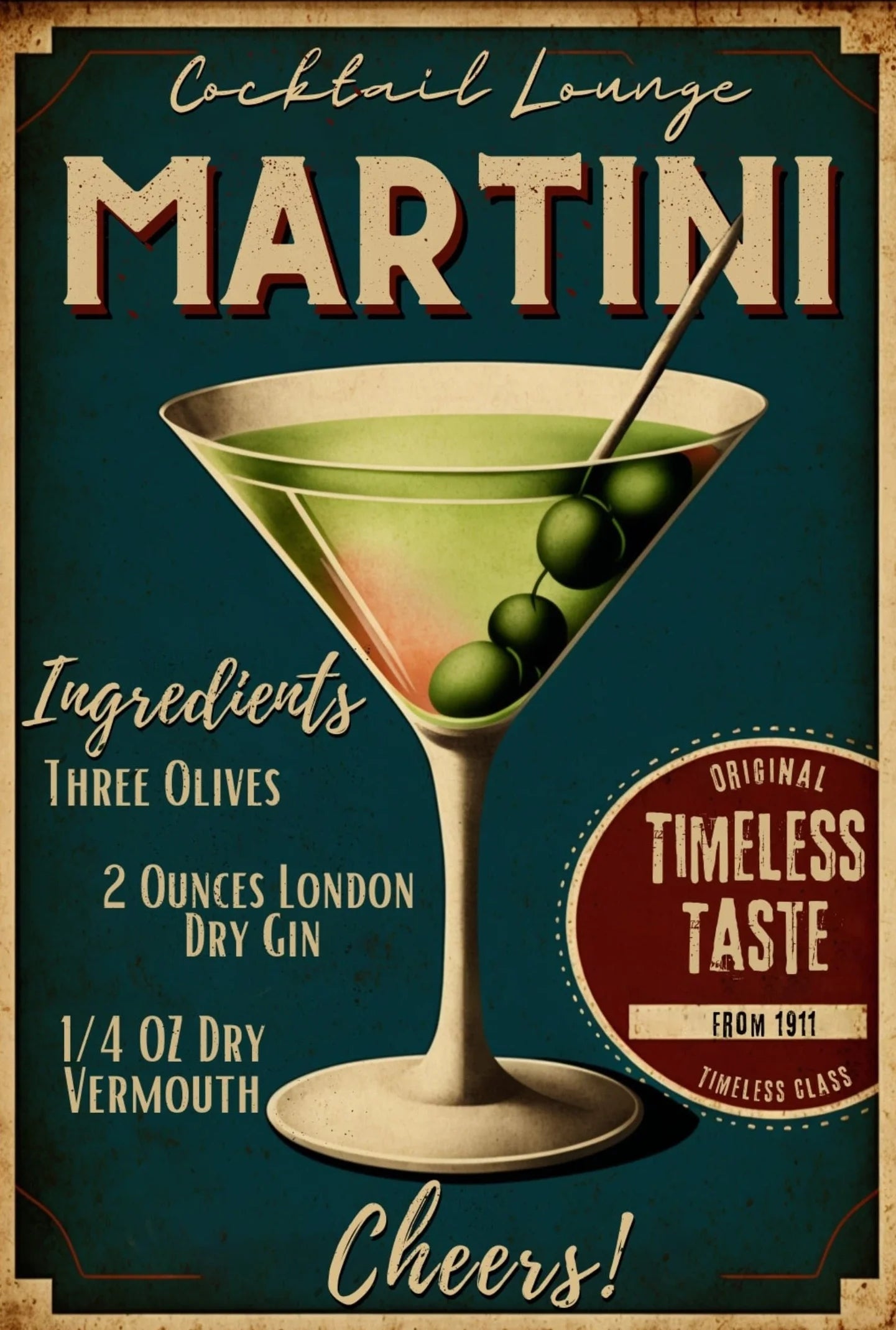 Retro Cocktail Poster – Martini, Bier & Whiskey Leinwandbild für Bar & Zuhause