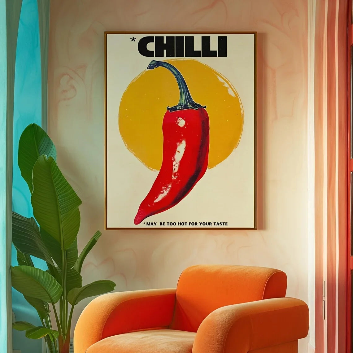 Amore Green Striped – Leinwandbild mit Vino, Wine Glass & Chili