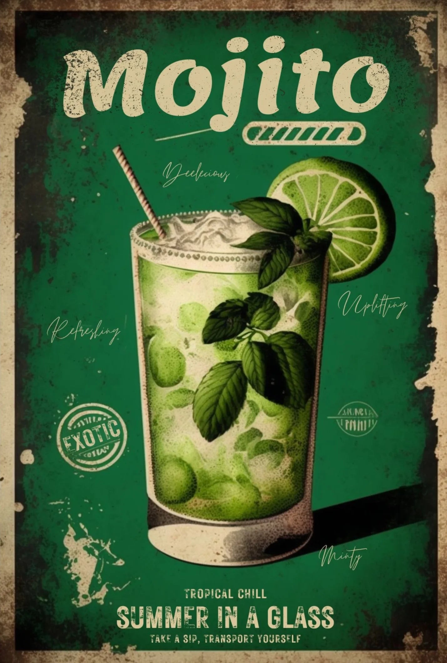 Retro Cocktail Poster – Martini, Bier & Whiskey Leinwandbild für Bar & Zuhause